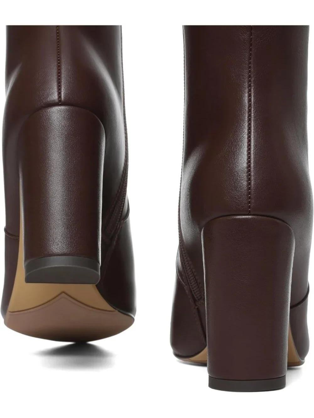Women's Brown Pu Chunky Heel Pointed Toe Wide Calf Side Zipper Knee High Boots